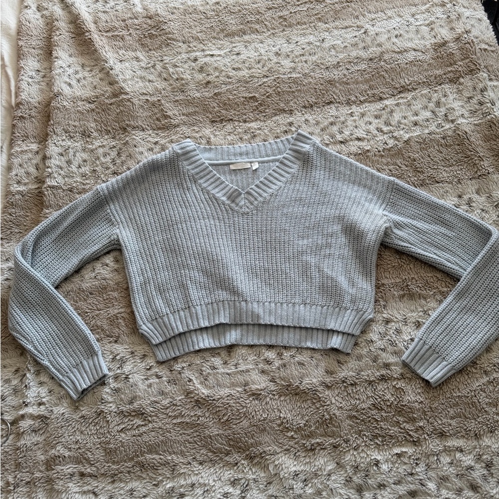 Elegant Light Gray V-Neck Sweater for Women